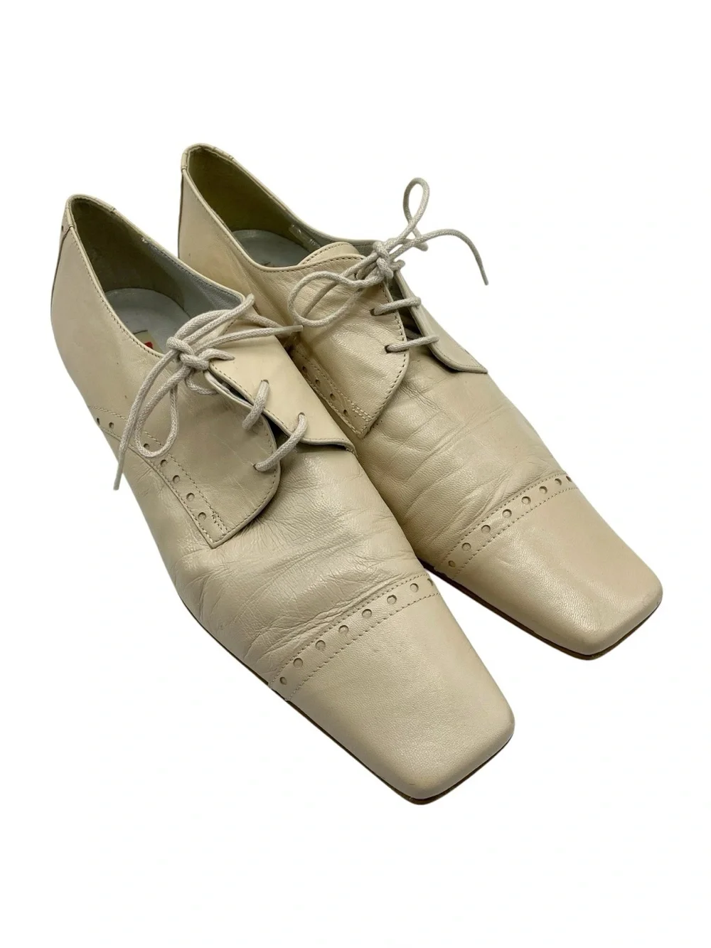 Vintage Görtz 17 Y2K Square Toe Beige Leather Size 40 ca 9 in US